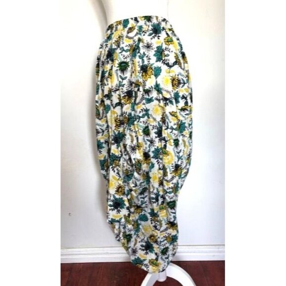 Boho Floral Womens Ruched Maxi Skirt Elastic Waist Yellow Blue - Picture 4 of 6